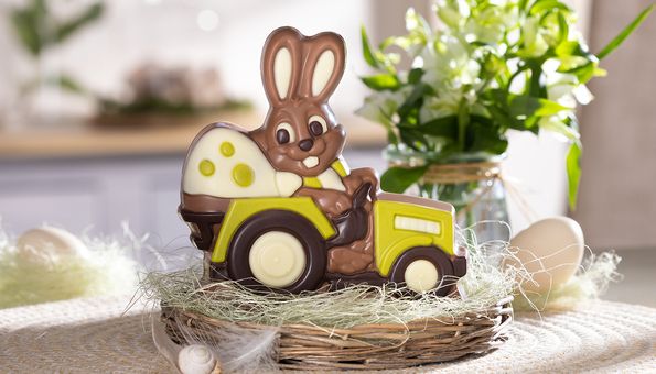 Hase auf Traktor