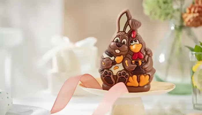 Schokohohlfigur Osterhase mit Freund